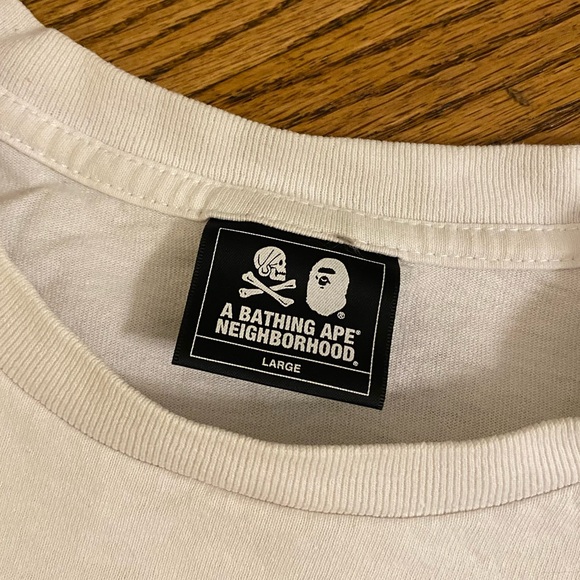 BAPE A Bathing Ape x Neighborhood Collab Men’s Large White Short Sleeve Shirt - Picture 4 of 5
